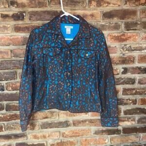 Fiona Woof Metallic Brown Blue Lace Blazer Jacket Women's Size 6